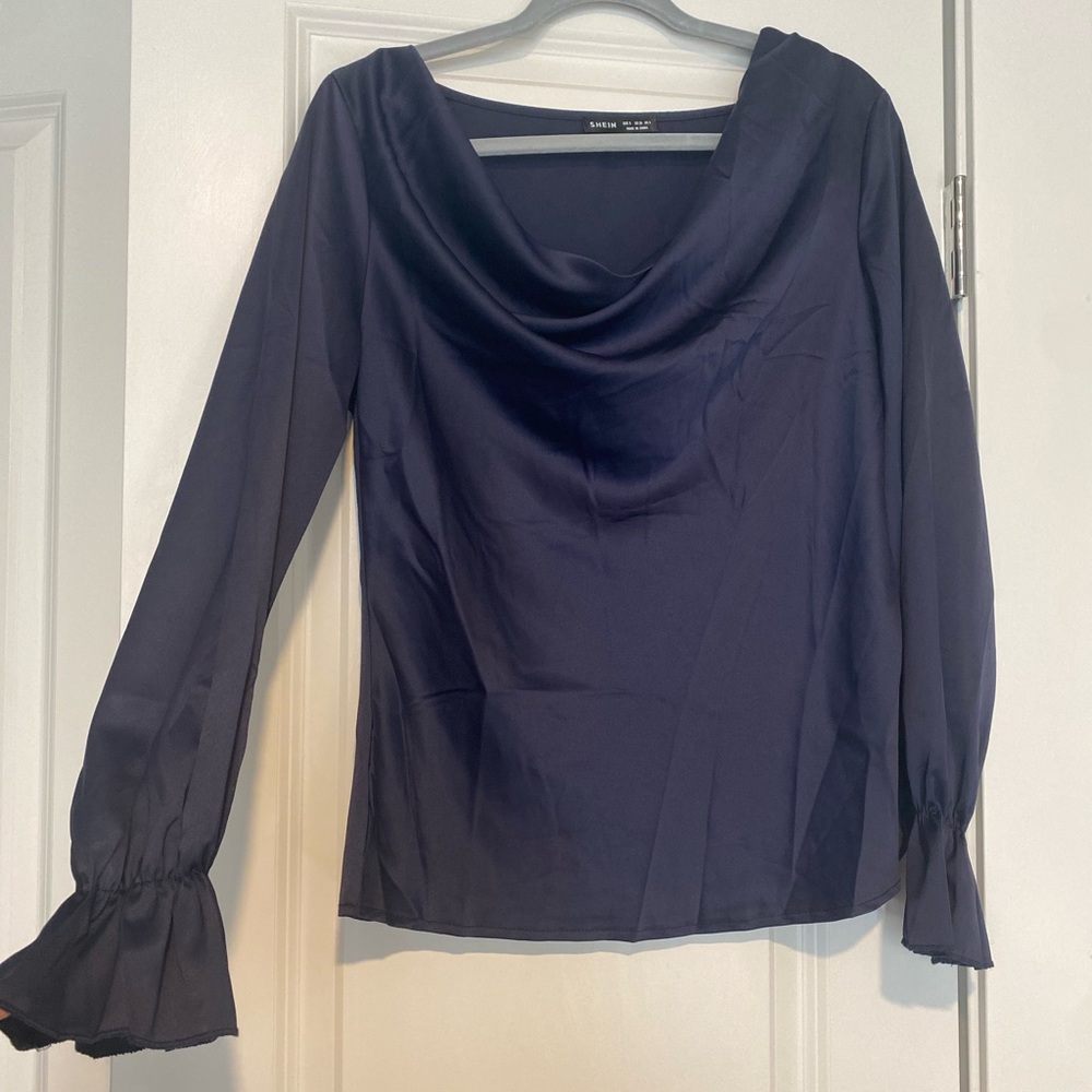 Elegant Off the Shoulder Deep Blue Blouse